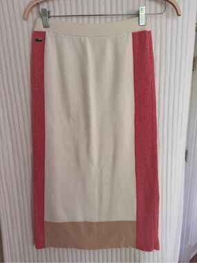 Lacoste Knit Skirt Cream Red Stripe Logo Size 36